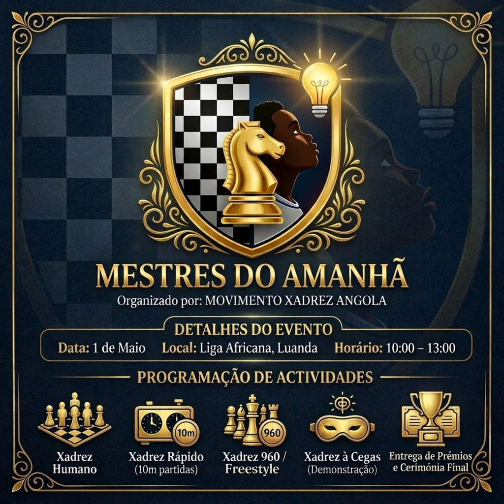 Torneio Mestres do Amanhã: O Futuro do Xadrez Angolano irá Brilhar no dia 1 de Maio